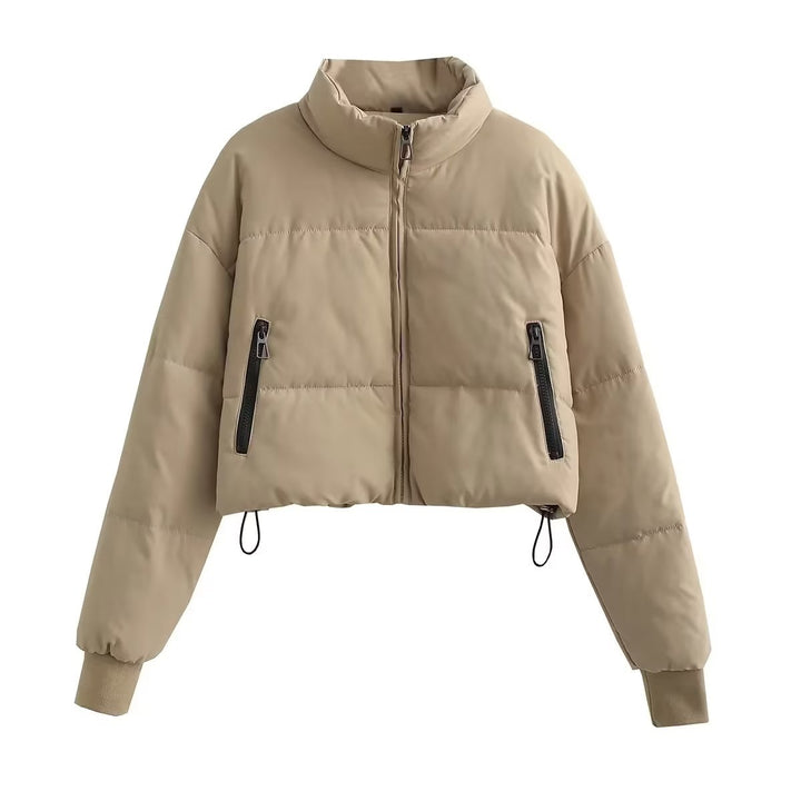 Ladies cropped matte jacket with high collar and practical zip pockets Lune London