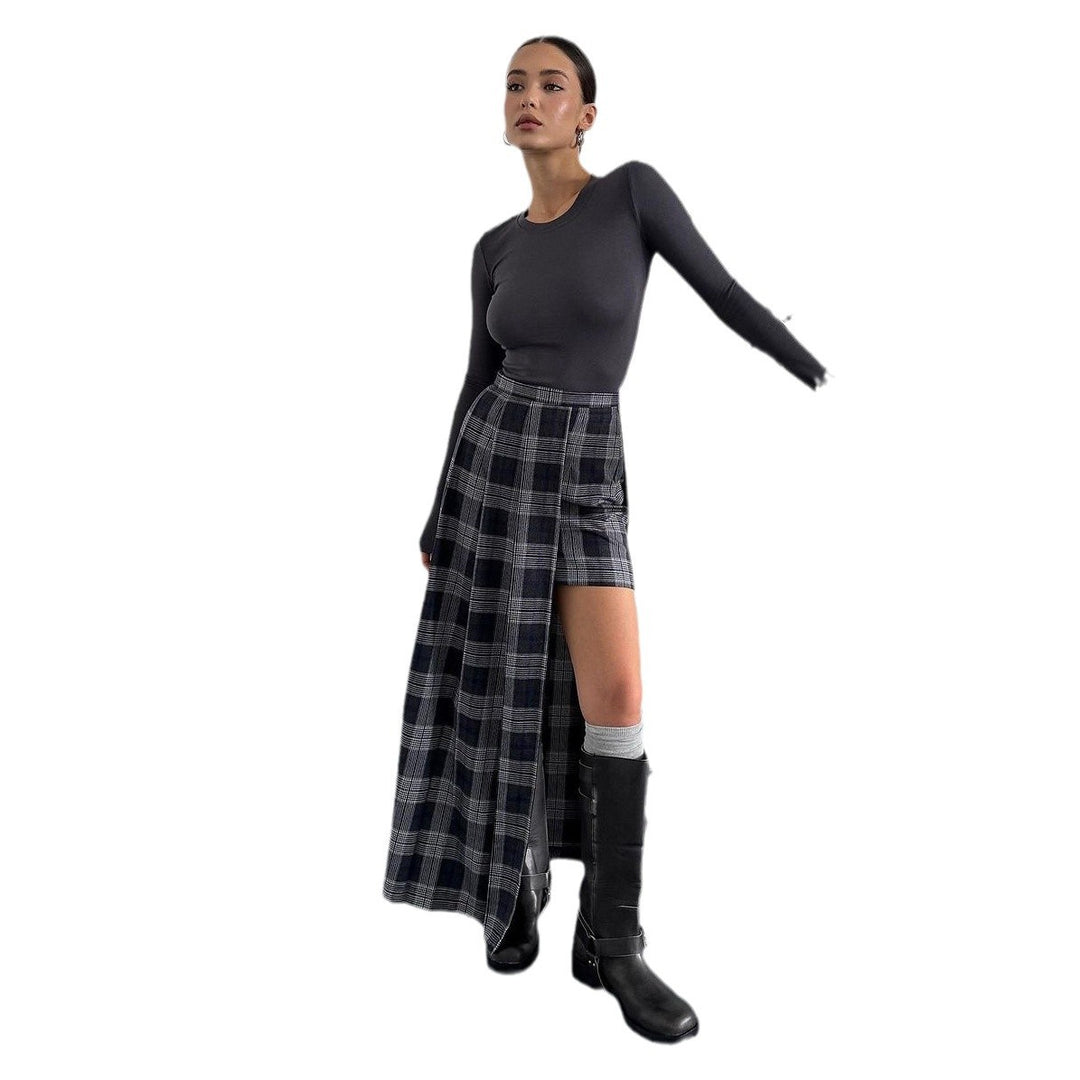 Blazer jacket for women with asymmetrical skirt combination and graphic check pattern Lune London