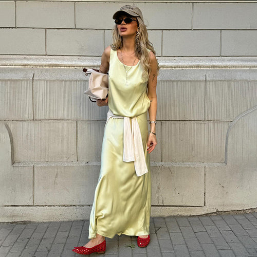 Ladies Elegant Maxi Dress in High Quality Satin Lune London