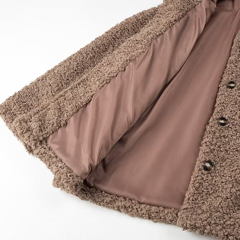 Ladies fleece coat with button closure and high collar Lune London