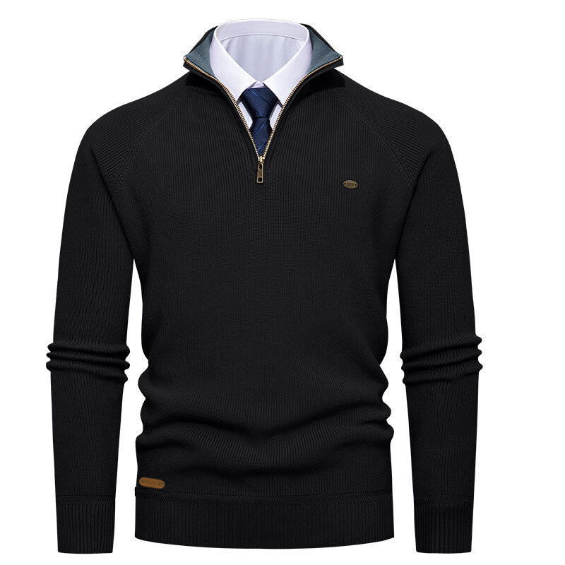Elegant knitted pullover for men with high collar and zipper Lune London