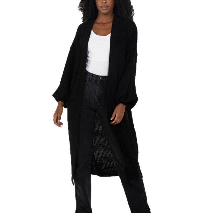 Knitted coat for women with voluminous sleeves and an open cut Lune London