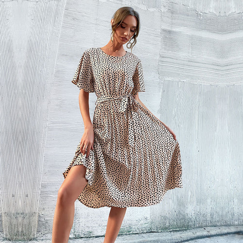 Lune London A-line midi dress for ladies with puff sleeves and drawstring at the waist