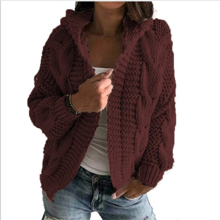 Ladies chunky knit cardigan with open collar and voluminous sleeves Lune London
