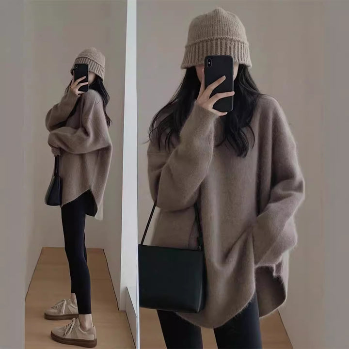 Pull oversized confortable pour femmes en matériau tricot doux avec une coupe décontractée