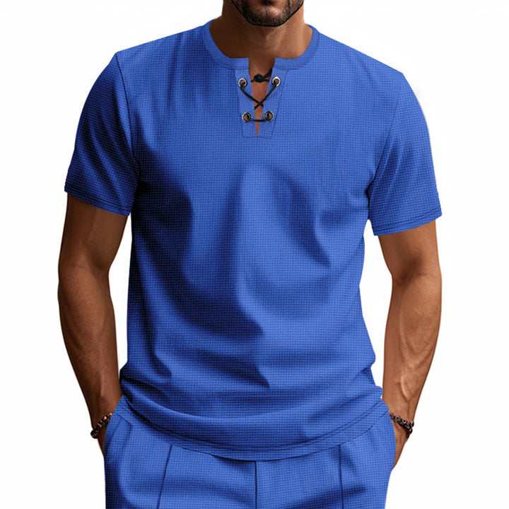 Men's short sleeve Henley shirt with decorative laces Lune London