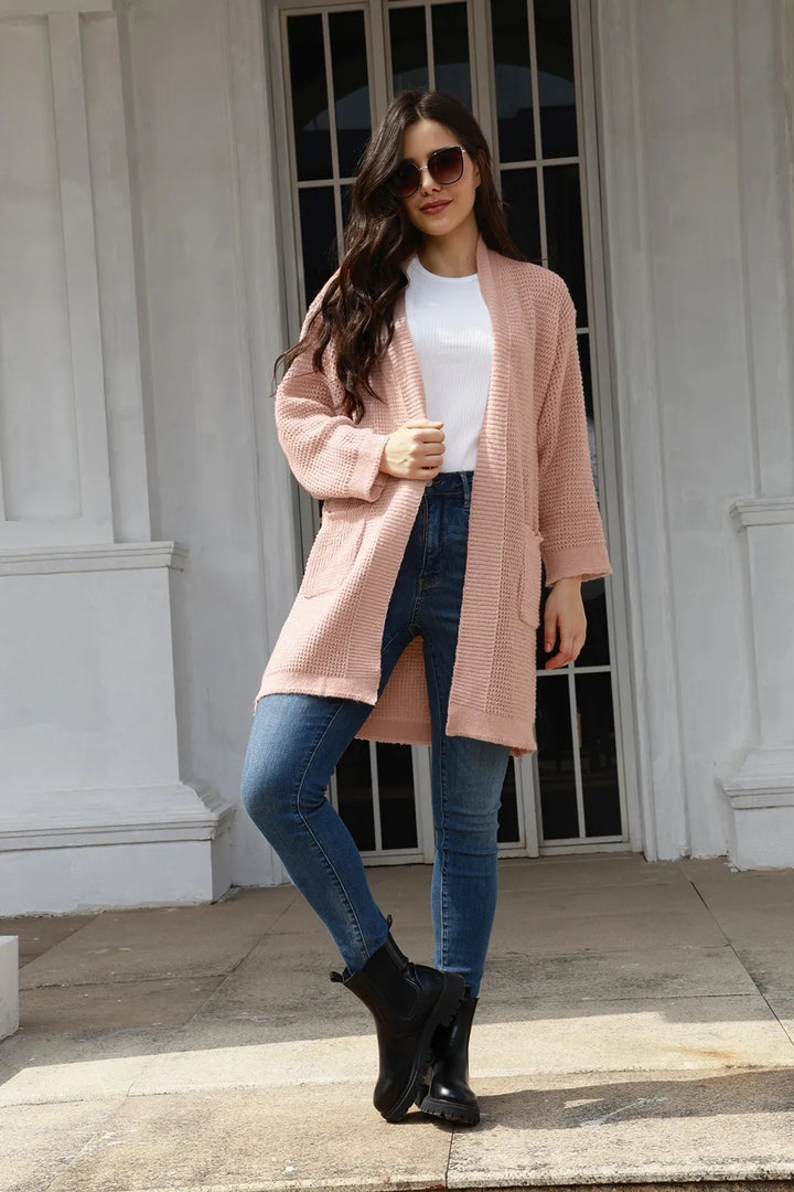 Casual knitted cardigan for women with practical pockets and open front Lune London