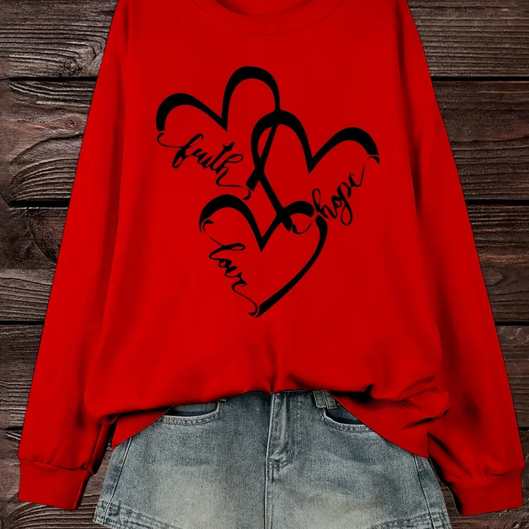 Sweatshirt pour femmes avec motif de cœur romantique et impression inspirante Chic & Stil