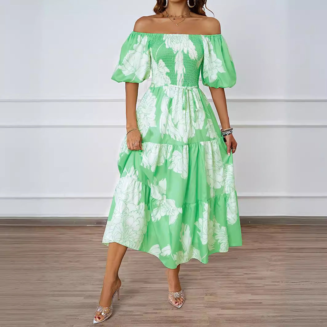 Maxi Dress for Women with Off-Shoulder, Voluminous Sleeves and Chic & Stylish Print