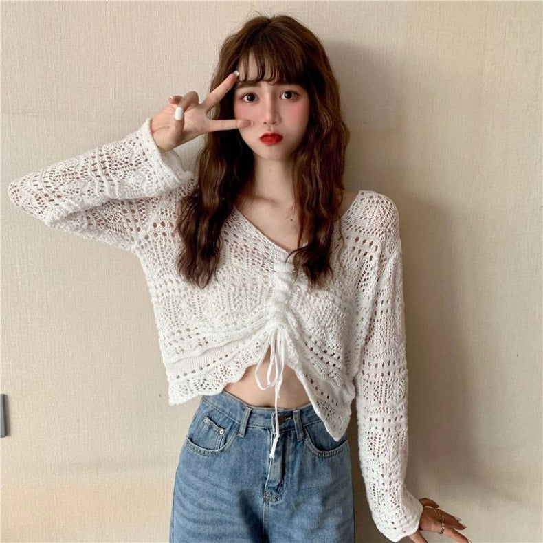 Aired crochet sweater for women with drawstring and loose fit Lune London
