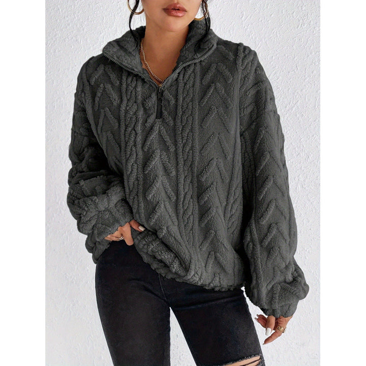 Ladies Trendy Polyester Sweater with High Collar and Lune London Texture