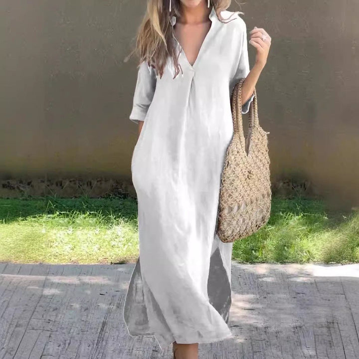 Maxi dress for women with high V-neck and relaxed fit Lune London