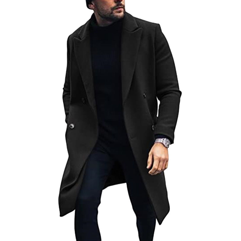 Modern long coat for men with double-breasted buttons and elegant lapels Lune London