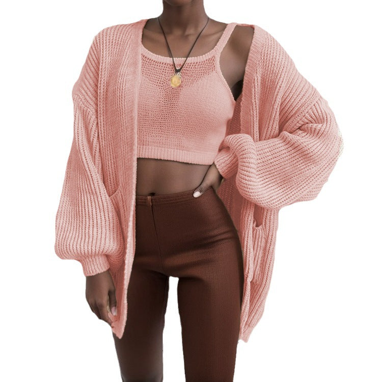 Ladies Large Knit Cardigan with Wide Sleeves and Practical Pockets Lune London