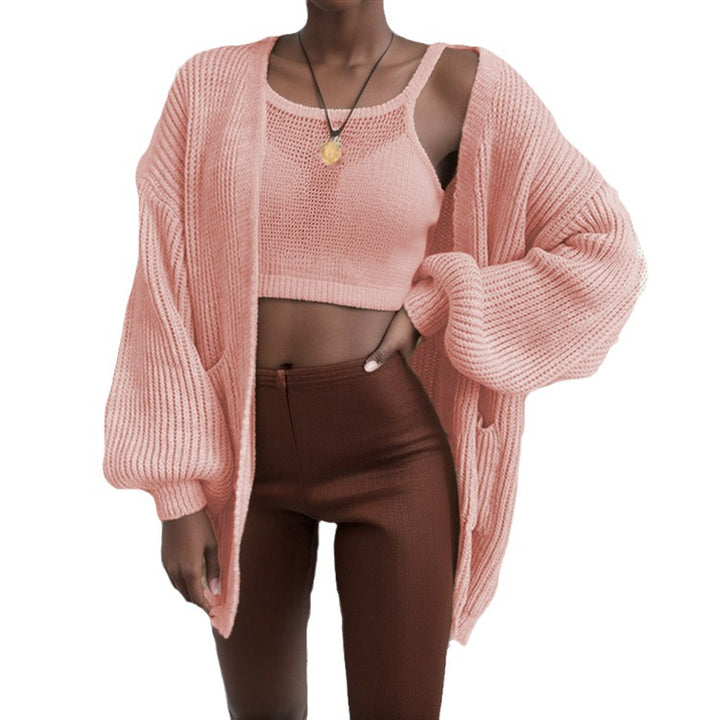 Ladies Large Knit Cardigan with Wide Sleeves and Practical Pockets Lune London