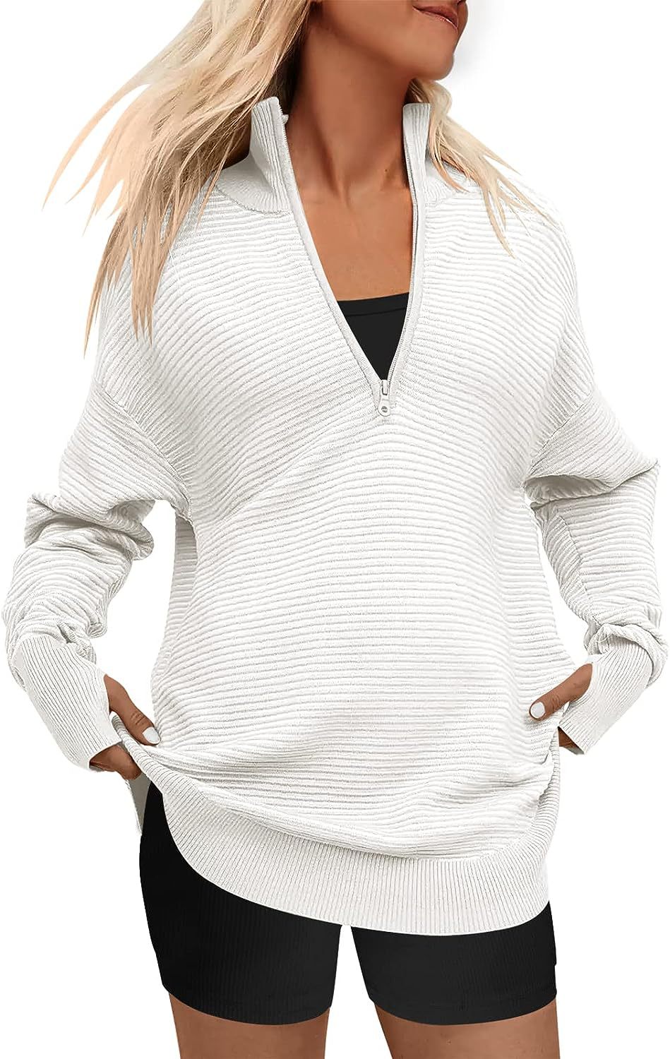 Ladies high-quality zip sweater with textured design Lune London