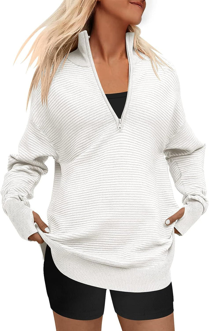 Ladies high-quality zip sweater with textured design Lune London