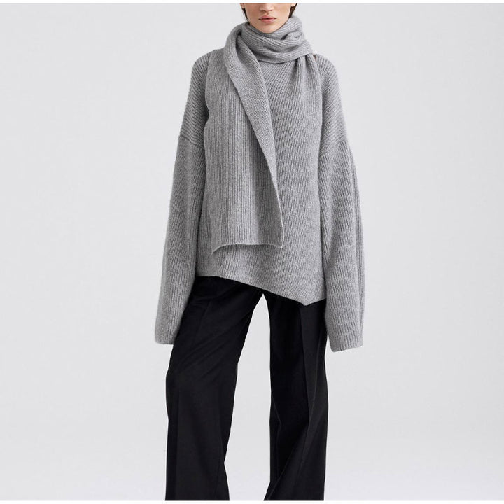 Ladies loose-knit cardigan with soft scarf Lune London