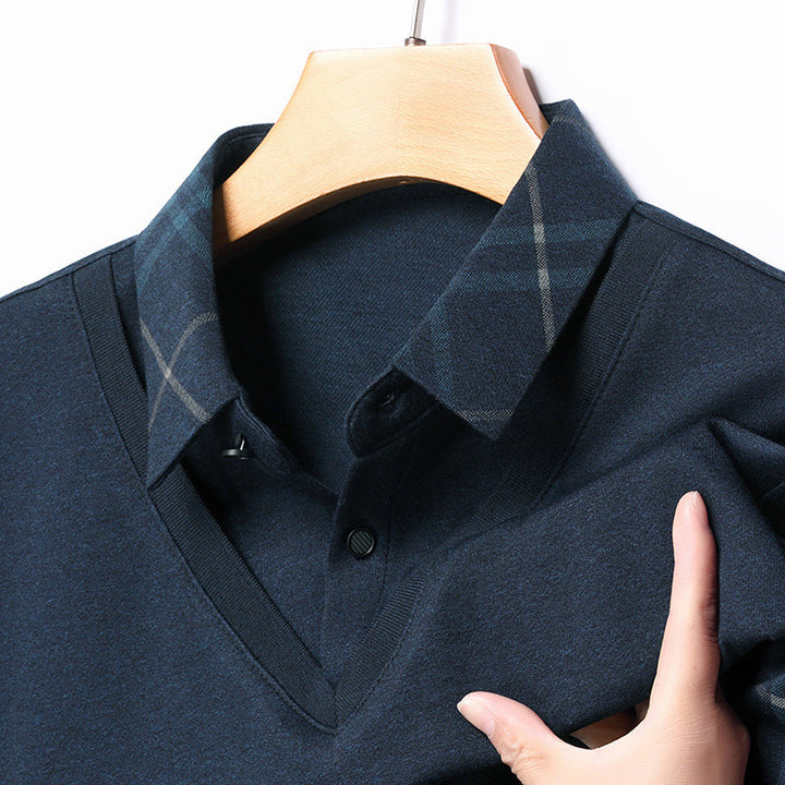Elegant V-neck sweater for men with a structured collar and a chic and stylish modern design