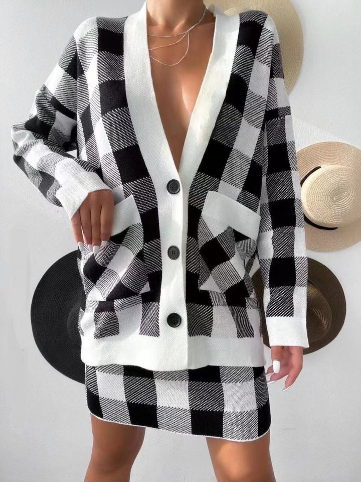 Plaid cardigan for women with pockets and button details Lune London