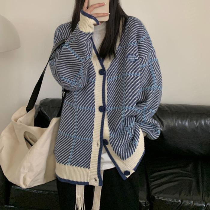 Cardigan décontracté pour femmes avec texture à carreaux Chic & Stil