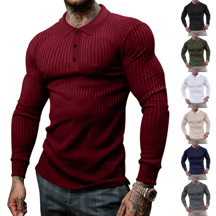 Long sleeve polo shirt for men with structured ribbed look Lune London
