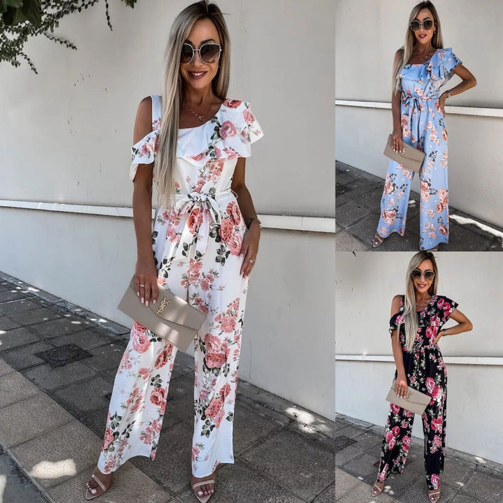 Women’s ruffled floral print jumpsuit Lune London
