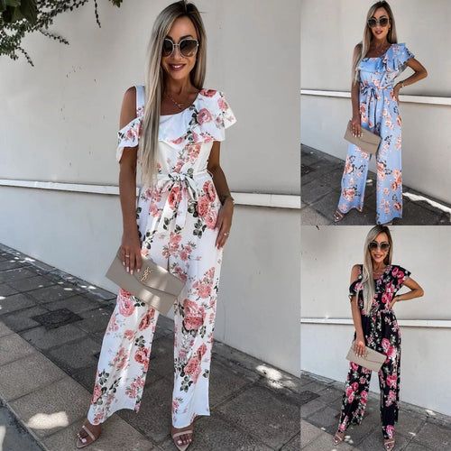 Women’s ruffled floral print jumpsuit Lune London