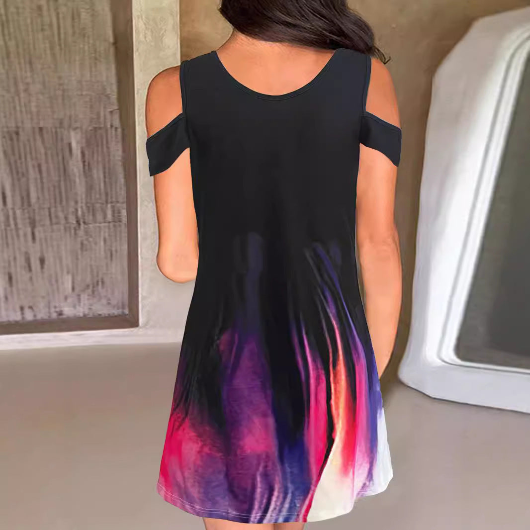 Ladies Cold Shoulder Graphic Mini Dress Lune London