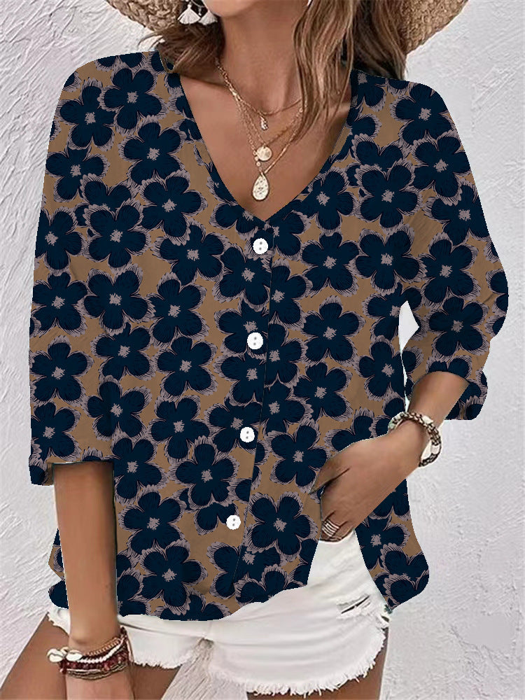 Women's blouse with floral design and button front Lune London