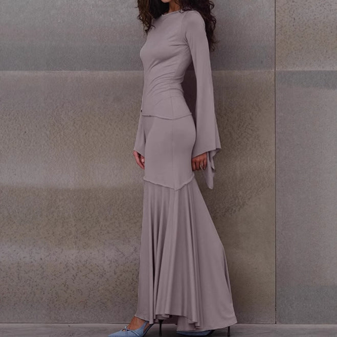 Ladies Elegant Maxi Dress with Floating Hem and Chic Loose Sleeves
