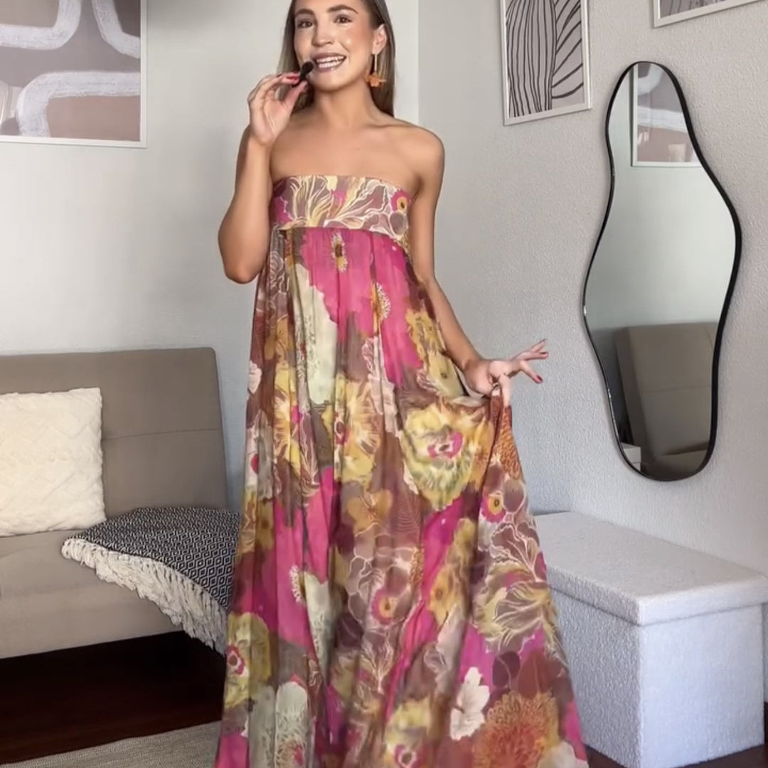 Maxi skirt for women with floral design and elastic waist Lune London