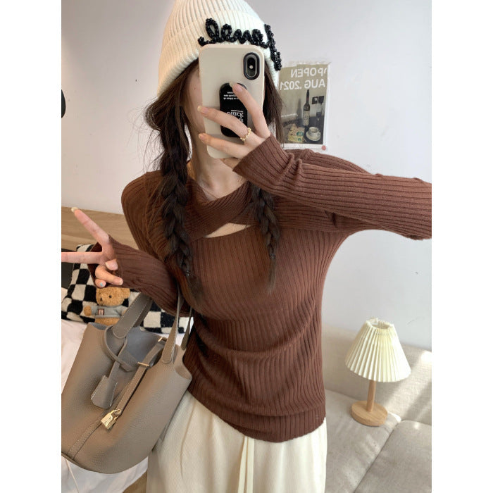 Women's long sleeve shirt with open shoulder area and rib knit pattern Lune London