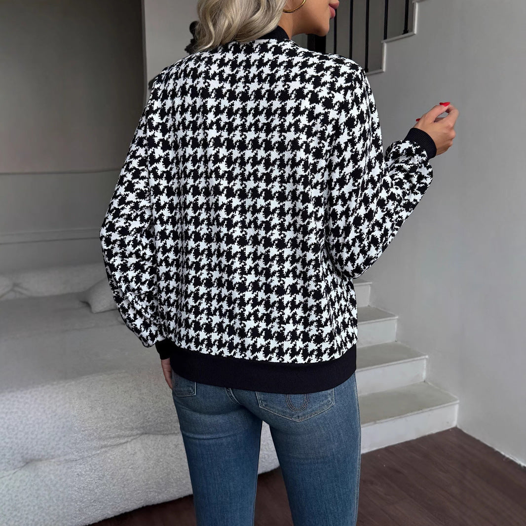 Lune London classic houndstooth pattern women's fashionable bomber jacket