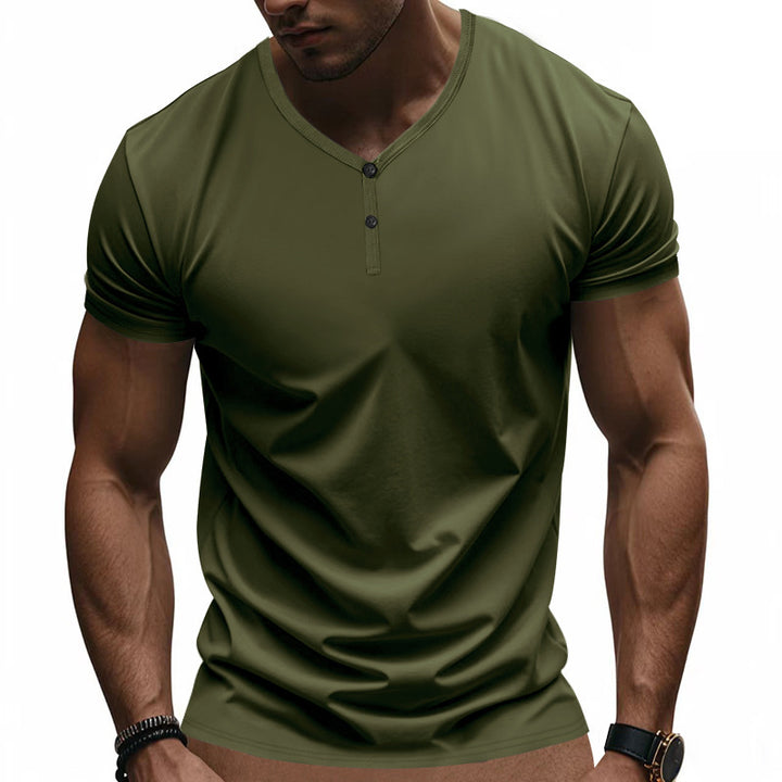 Short Sleeve Henley T-Shirt for Men with Textured V Neck Lune London
