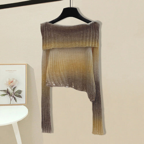 Trendy asymmetrical sweater for women with off-shoulder neckline and ribbed texture Lune London