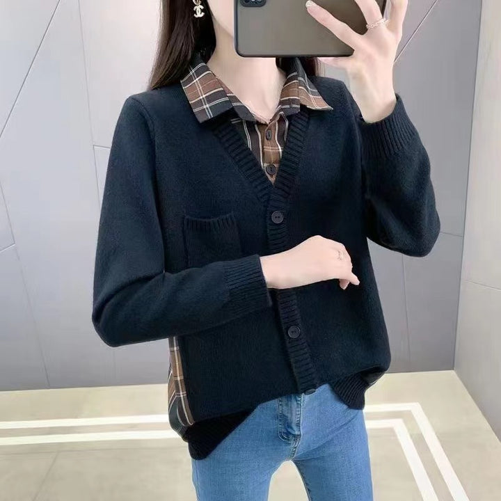 Knit jacket for women with V-neck and practical chest pocket Lune London