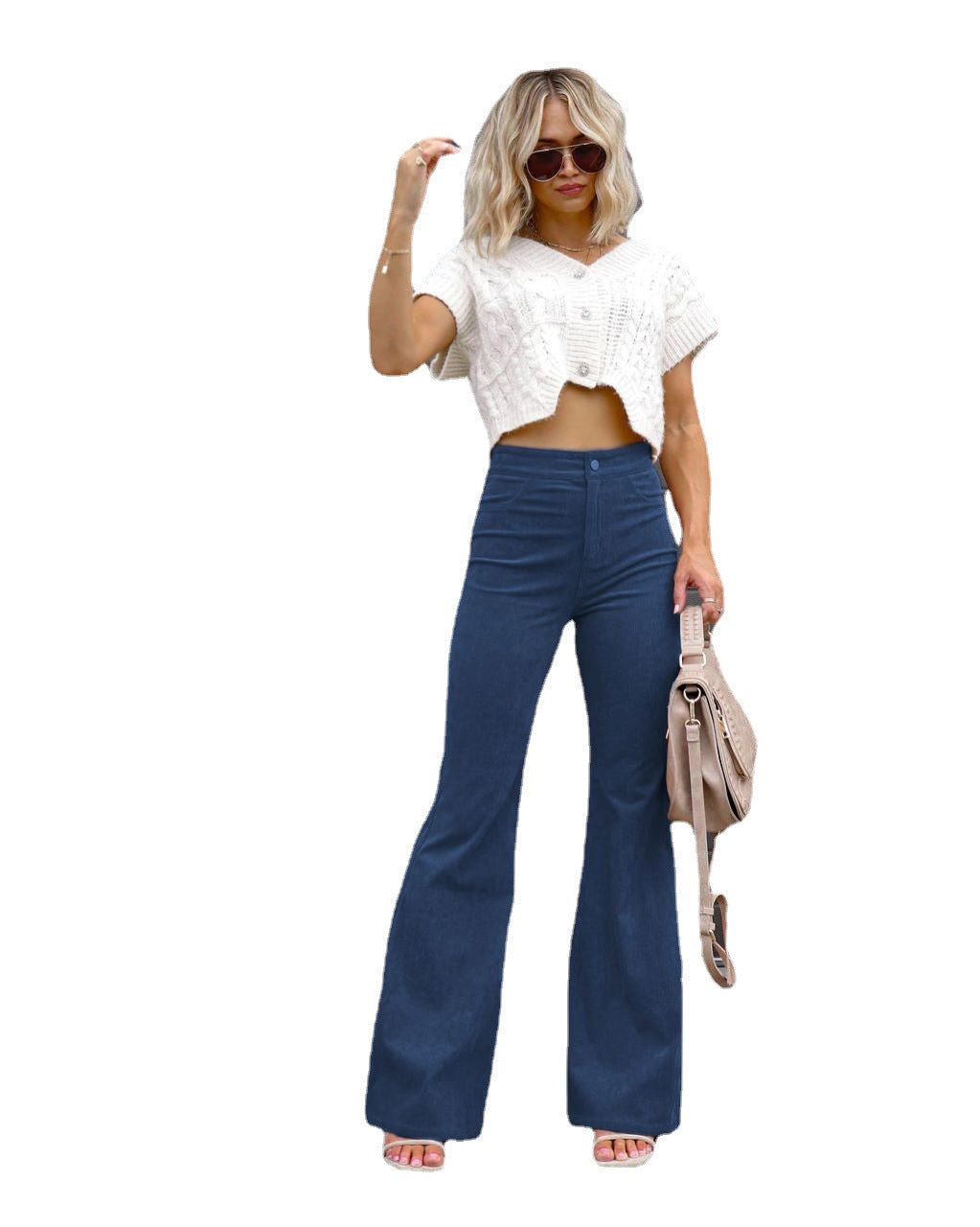 Ladies Fashion High Waist Flared Jeans Lune London