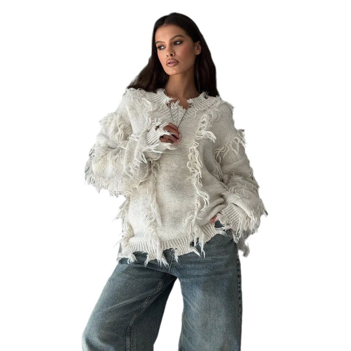 Knitted sweater for women with fringe design casual Lune London