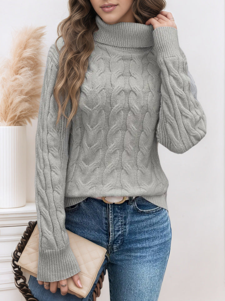 Knit sweater for women with high collar and cable pattern Lune London
