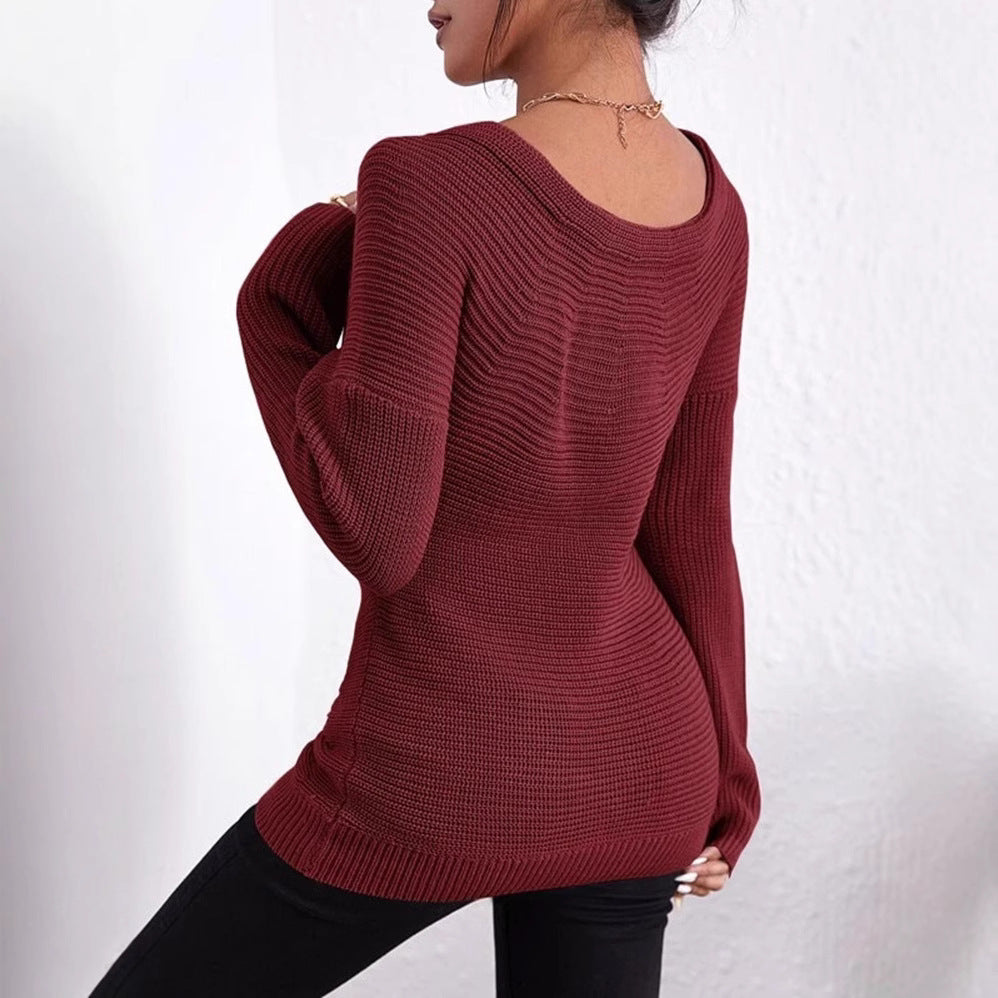 Women Elegant and Casual Sweater with Deep V-neck and Long Sleeves Lune London