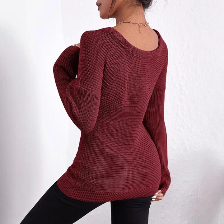 Women Elegant and Casual Sweater with Deep V-neck and Long Sleeves Lune London