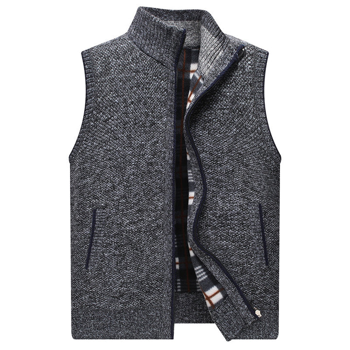Men's knit vest with high collar and checked lining Lune London