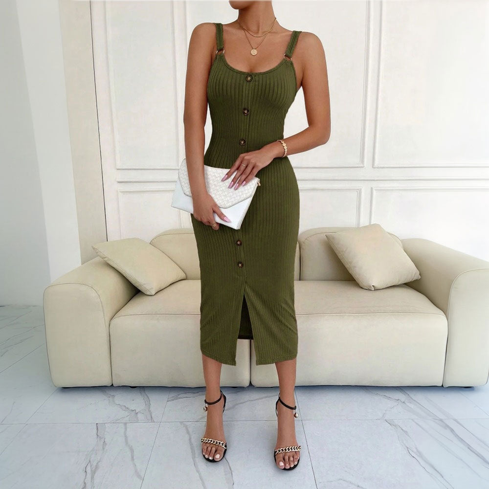 Robe midi femme avec détails de boutons et silhouette près du corps Chic & Stil