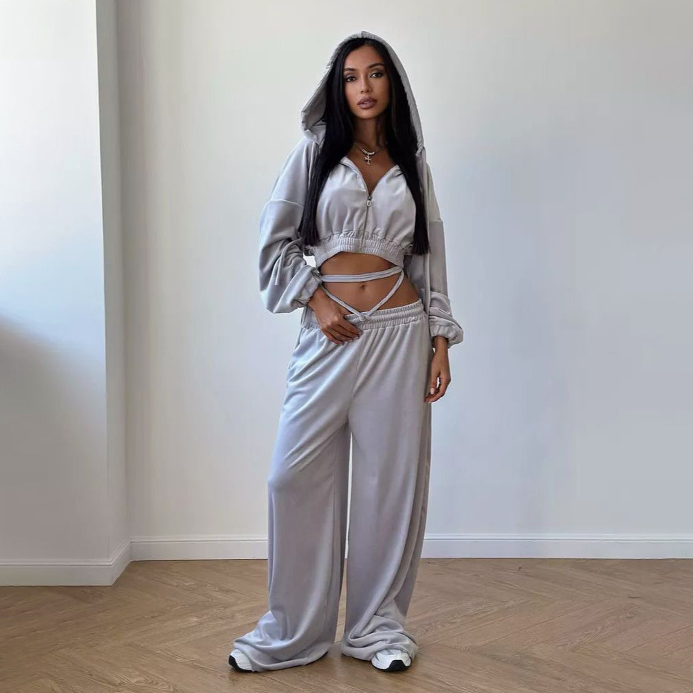 Casual tracksuit for women with hooded top and wide-leg pants Lune London