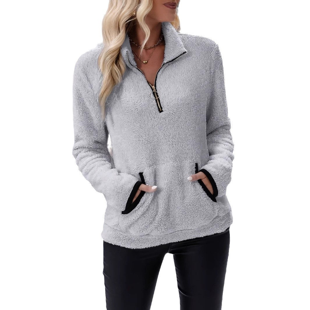 Lune London | Women's Fleece Pullover with Stand-Up Collar and Zipper