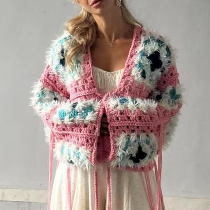 Trendy knitted jacket for ladies with a unique crochet pattern Lune London