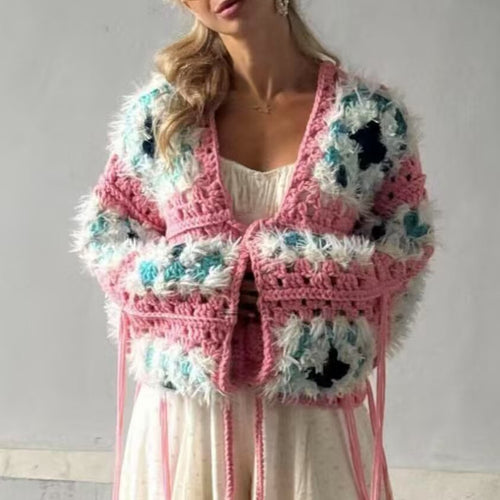 Trendy knitted jacket for ladies with a unique crochet pattern Lune London