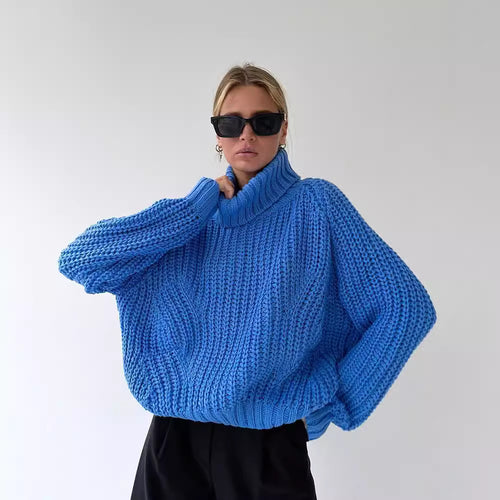 Knitted sweater for women with turtleneck and wide sleeve finishes Lune London