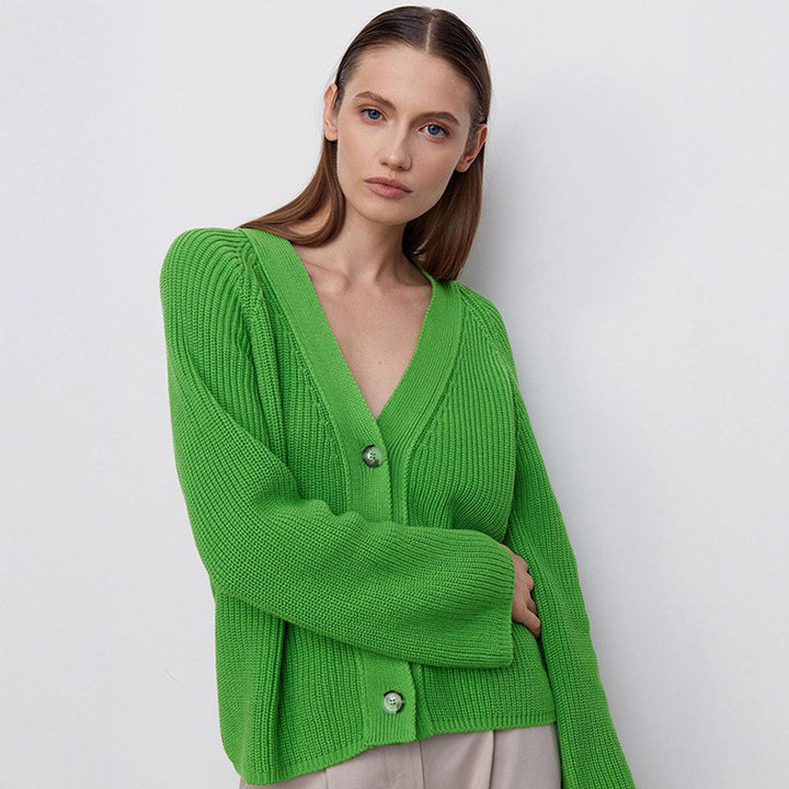 Women's knit jacket with large V-neck and button closure Lune London